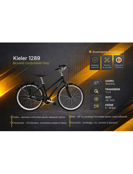 Bicicleta Oras Kieler 1289 - 28 Inch, S, Negru