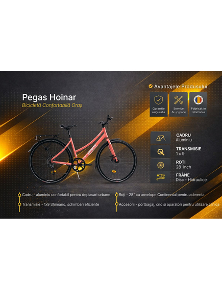 Bicicleta Oras Pegas Hoinar - 28 inch, M, Roz