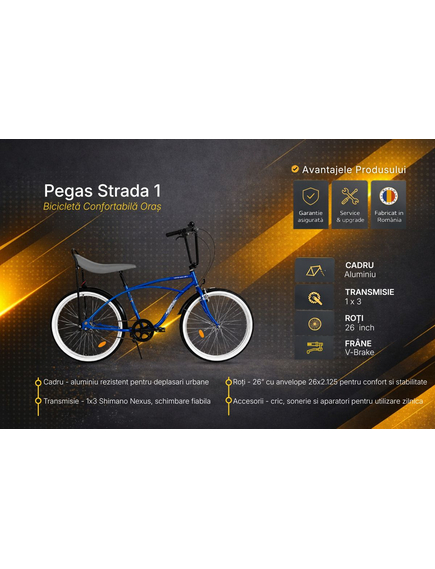 Bicicleta Oras Pegas Strada 1 - 26 inch, M, Albastru