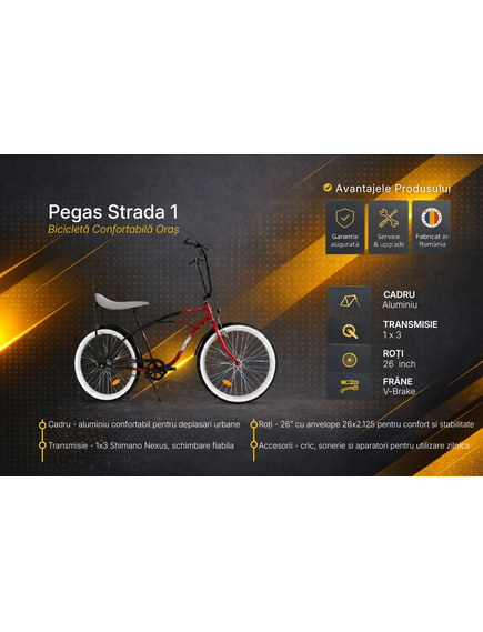 Bicicleta Oras Pegas Strada 1 - 26 inch, M, Maro/Gri