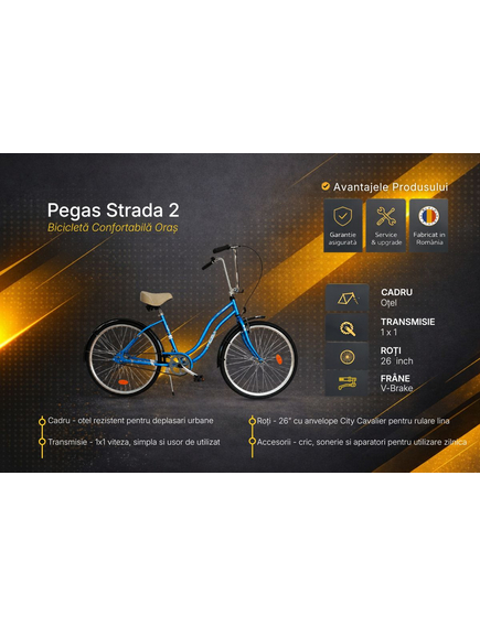 Bicicleta Oras Pegas Strada 2 - 26 inch, M, Albastru
