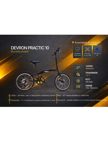 Bicicleta Pliabila Devron Practic 10 - 20 inch, Negru
