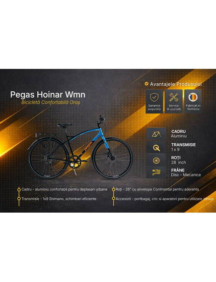 Bicicleta Trekking Pegas Hoinar - 28 inch, M, Negru