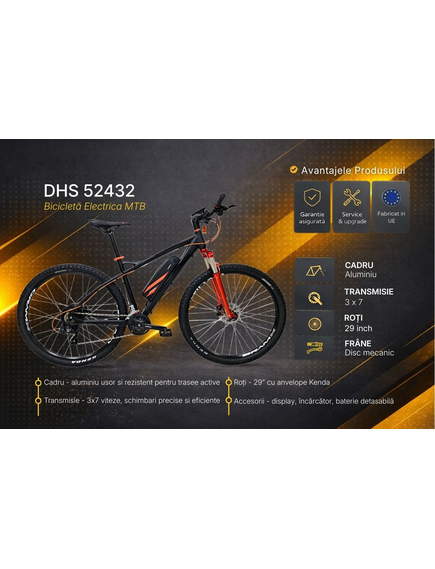 Bicicleta electrica MTB DHS 52432 - 29 inch, L, Negru