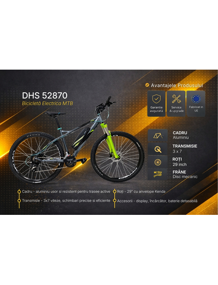 Bicicleta electrica MTB DHS 52870 - 29 inch, L, Gri