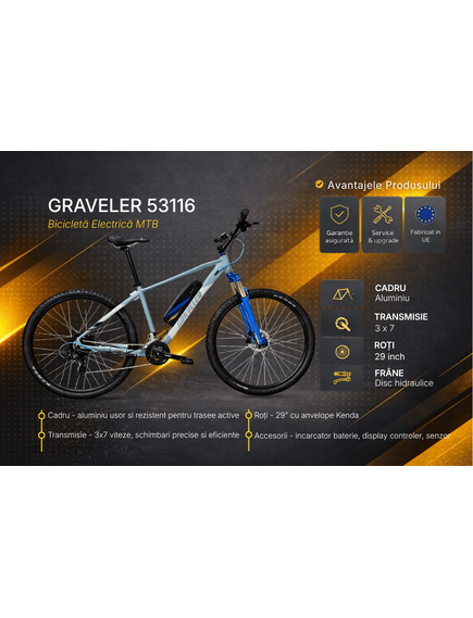 Bicicleta electrica Mtb Graveler 53116 - 29 inch, M, Gri