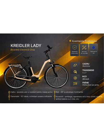 Bicicleta electrica Oras Kreidler Lady - 28 inch, M, Crem