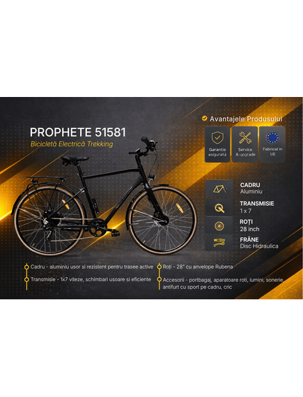 Bicicleta electrica Trekking Prophete 51581 - 28 inch, XL, Negru