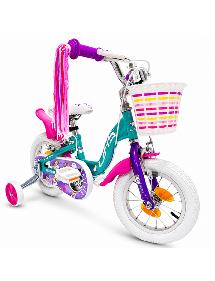 Bicicleta Copii DHS Unicorn - 12 Inch, Albastru/Roz