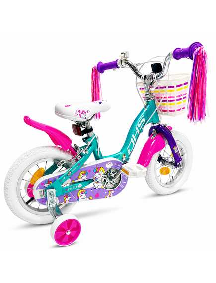 Bicicleta Copii DHS Unicorn - 12 Inch, Albastru/Roz