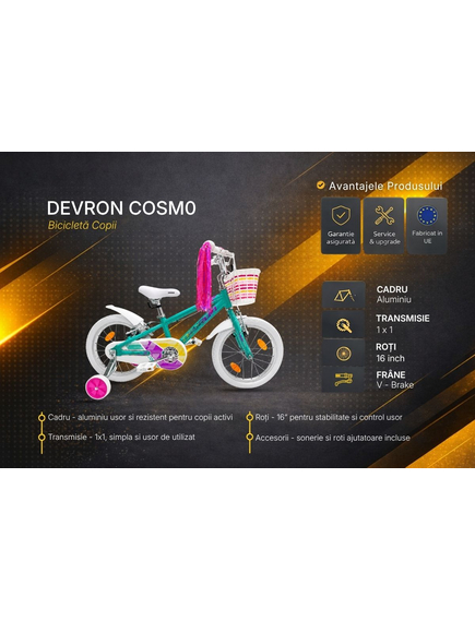 Bicicleta Copii Devron Cosmo - 16 Inch, Turcoaz