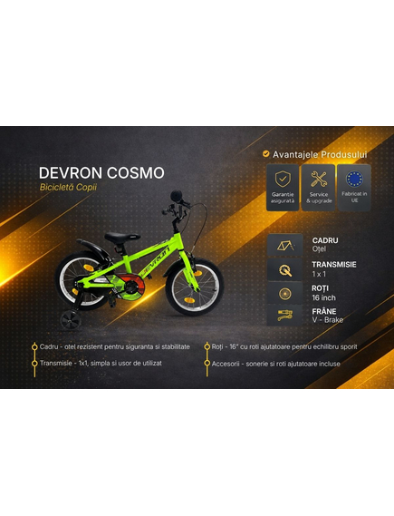 Bicicleta Copii Devron Cosmo - 16 Inch, Verde