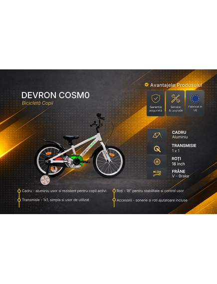 Bicicleta Copii Devron Cosmo - 18 Inch, Argintiu
