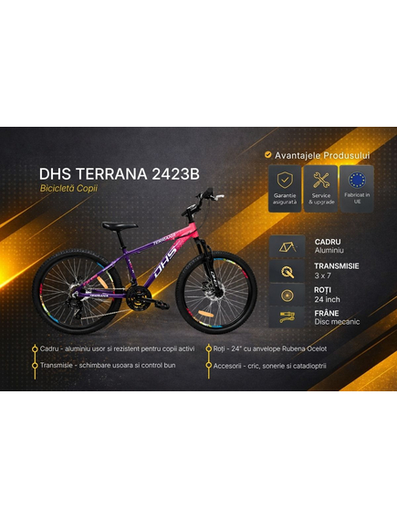 Bicicleta Copii Dhs Terrana 2423B, model 2026 - 24 Inch, Roz-Violet