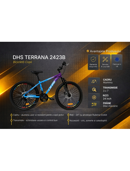 Bicicleta Copii Dhs Terrana 2423B, model 2026 - 24 Inch, Violet-Albastru