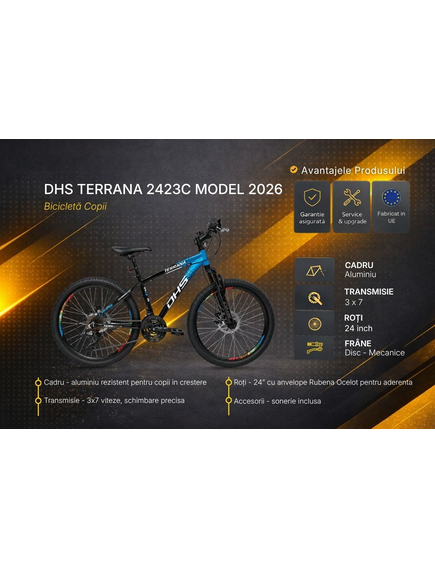 Bicicleta Copii Dhs Terrana 2423C, model 2026 - 24 Inch, Albastru-Negru