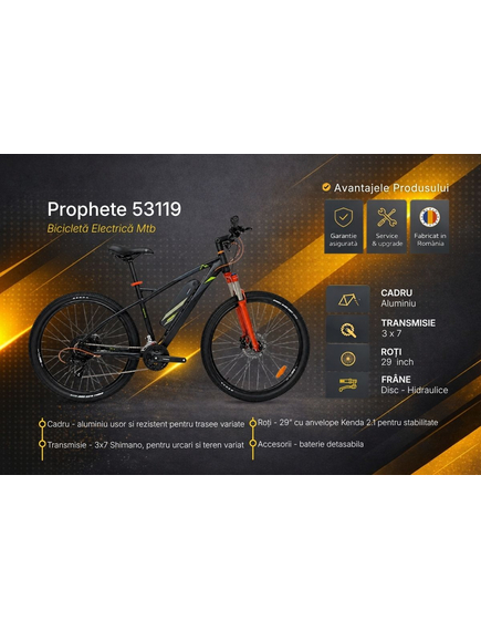 Bicicleta electrica Mtb Prophete 53119 - 29 inch, M, Gri Inchis