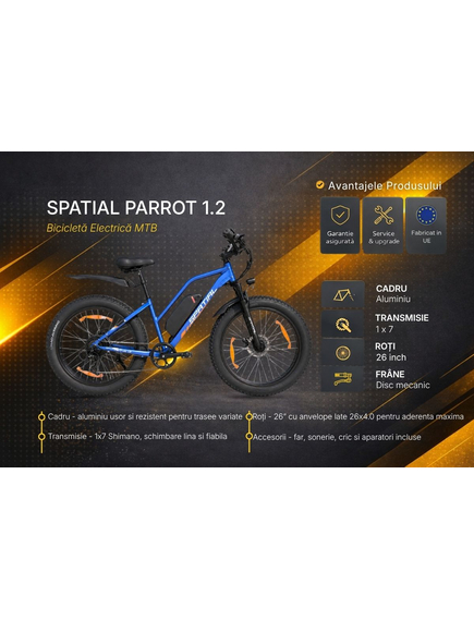 Bicicleta electrica Mtb Spatial Parrot 1.2 - 26 inch, M, Albastru