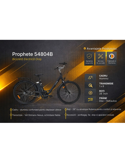 Bicicleta electrica Oras Prophete 54804B - 28 inch, M, Negru