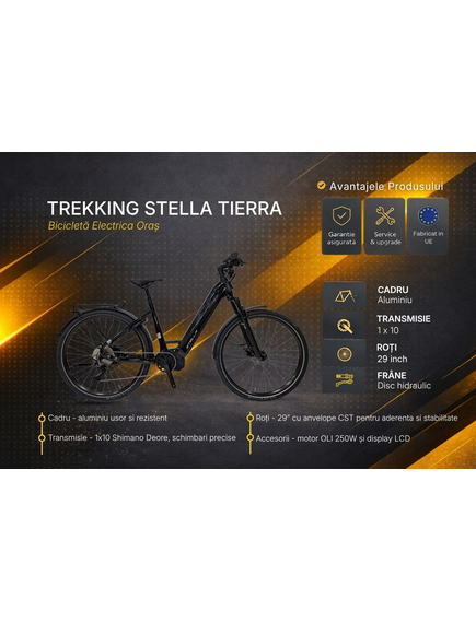 Bicicleta electrica Trekking Stella Tierra - 29 inch, 10V, L, Negru lucios